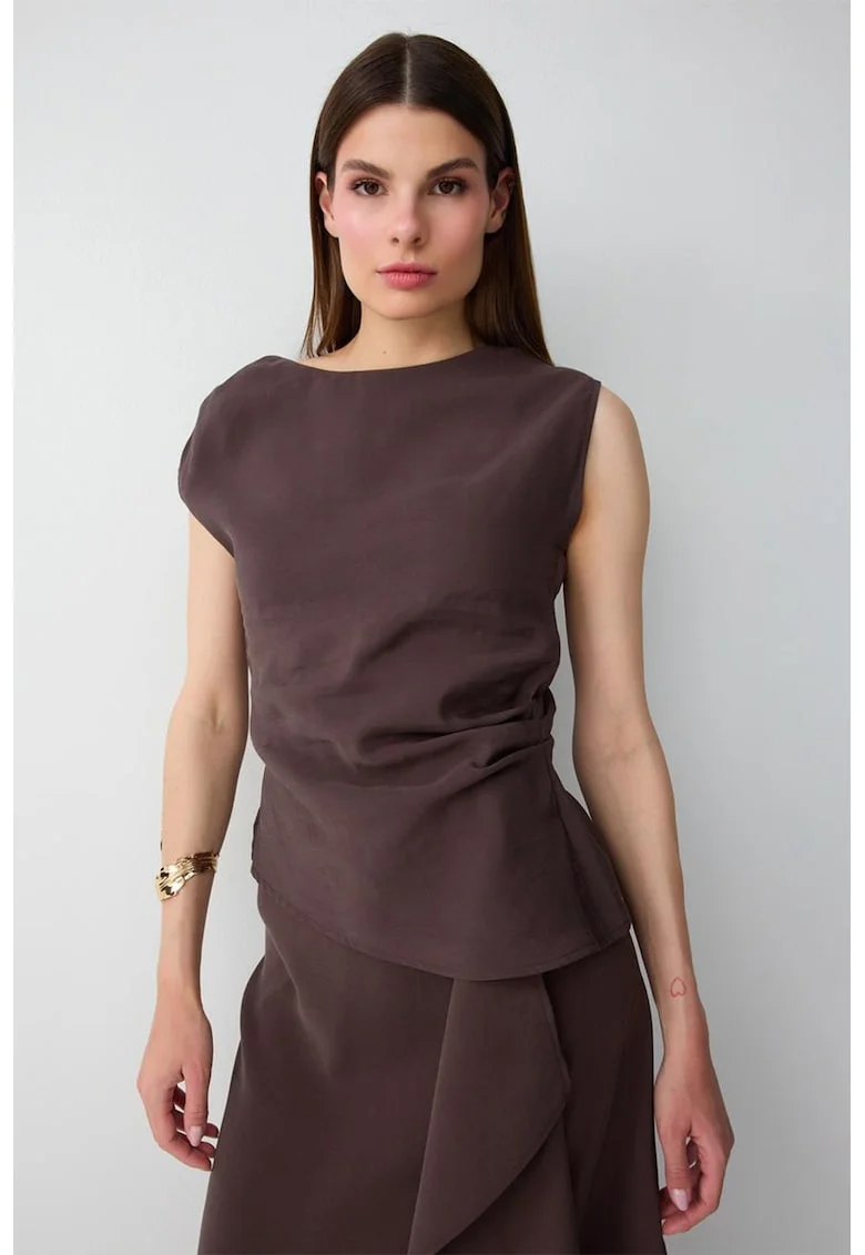 Bluza asimetrica din amestec de modal, Maro