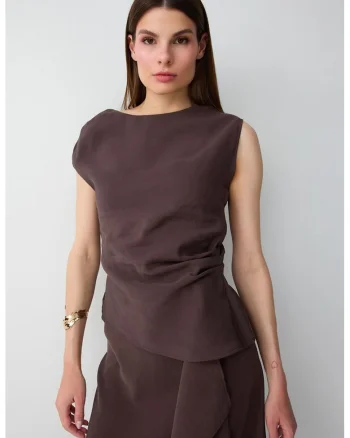Bluza asimetrica din amestec de modal, Maro