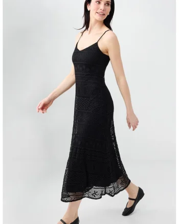 Rochie evazata din dantela, Negru