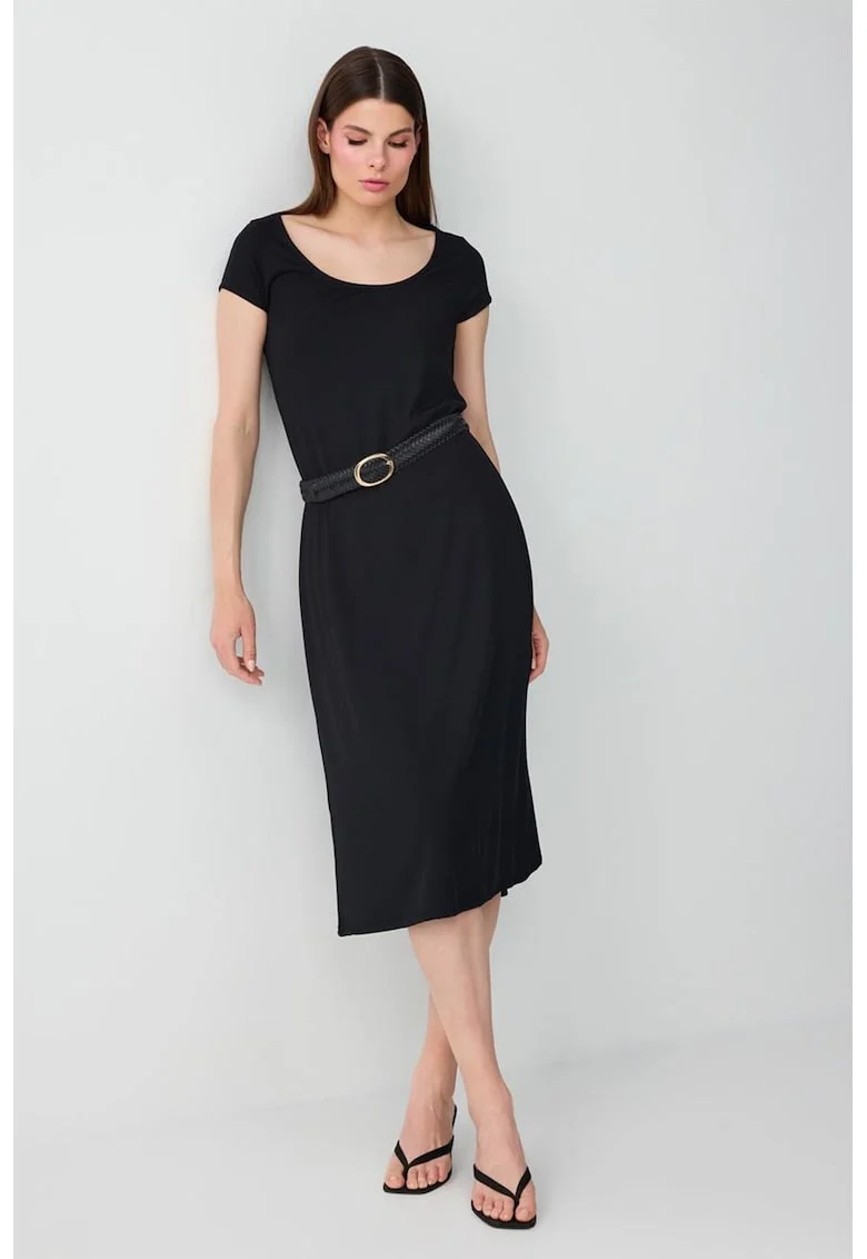 Rochie midi cu decolteu rotund, Negru
