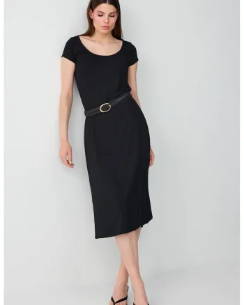 Rochie midi cu decolteu rotund, Negru
