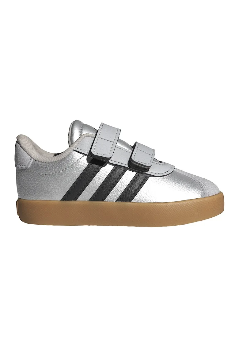Pantofi sport VL Court de piele ecologica si piele intoarsa cu velcro, Negru/Gri deschis/Argintiu