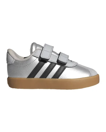 Pantofi sport VL Court de piele ecologica si piele intoarsa cu velcro, Negru/Gri deschis/Argintiu