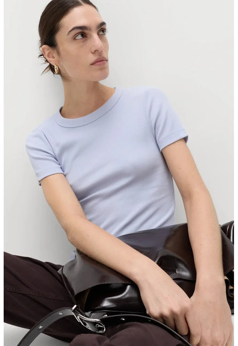 Tricou slim fit cu decolteu la baza gatului, Albastru lavanda