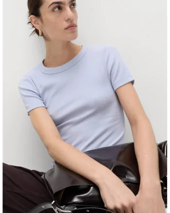 Tricou slim fit cu decolteu la baza gatului, Albastru lavanda