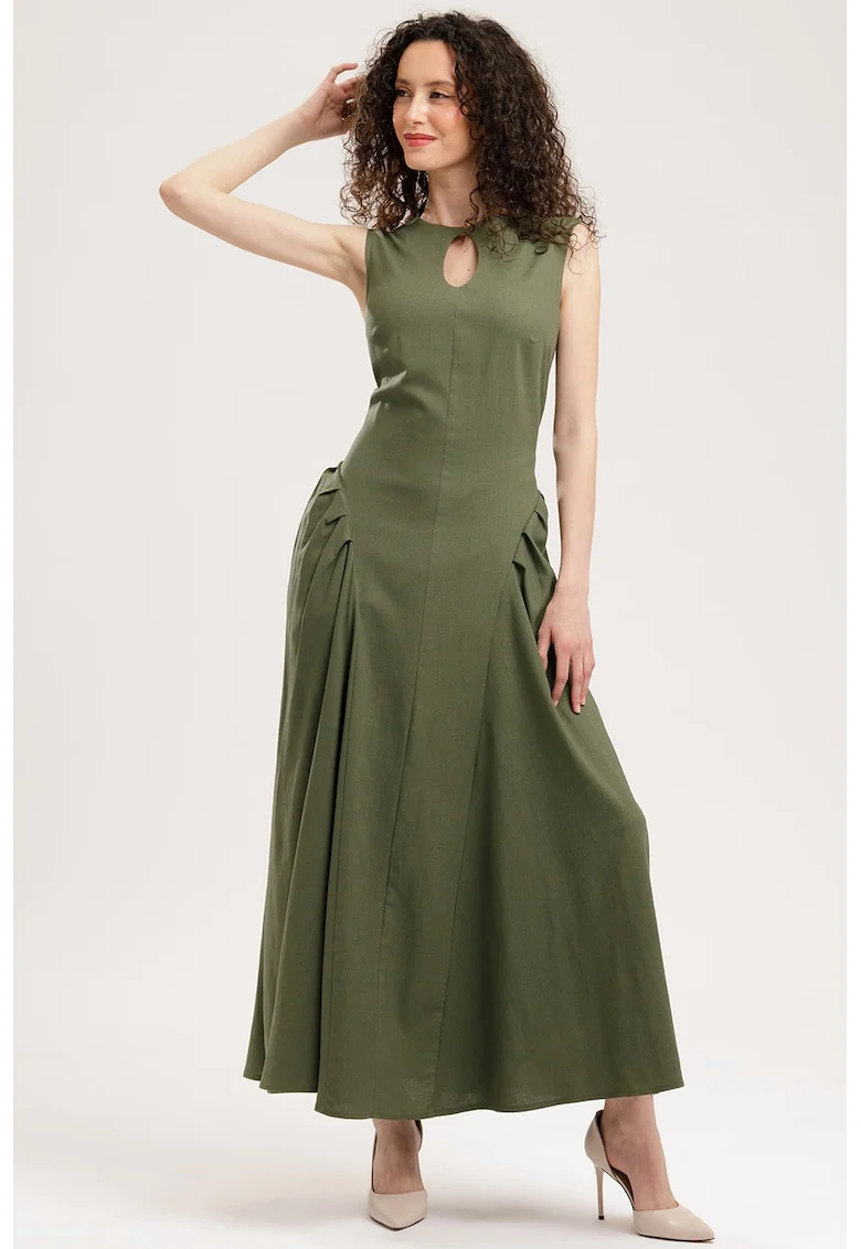 Rochie maxi din in, Kaki