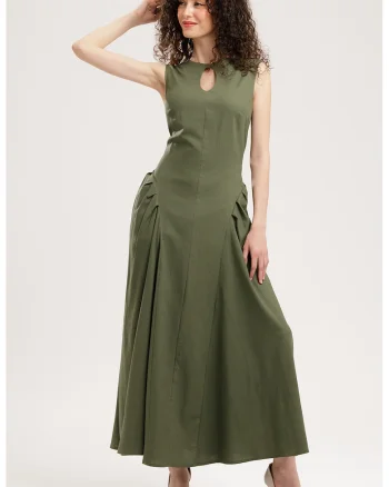 Rochie maxi din in, Kaki