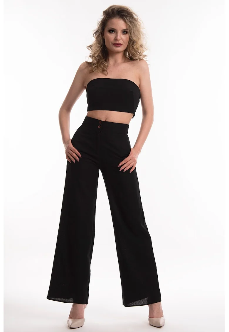 Pantaloni evazati din in, Negru