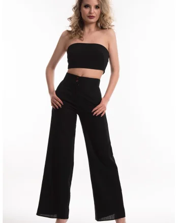 Pantaloni evazati din in, Negru