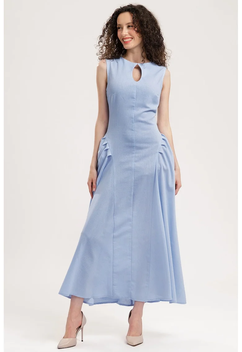 Rochie maxi din in, Albastru pastel