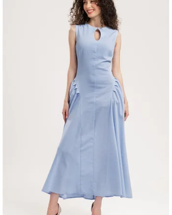 Rochie maxi din in, Albastru pastel