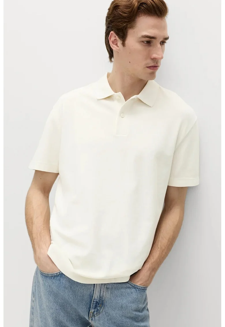Tricou polo lejer din bumbac, Alb fildes