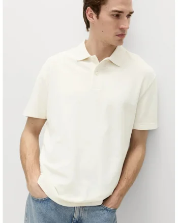 Tricou polo lejer din bumbac, Alb fildes