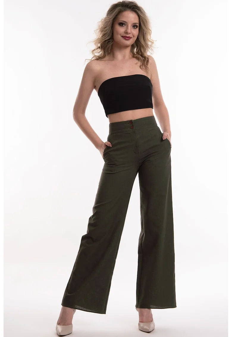 Pantaloni evazati din in, Kaki inchis