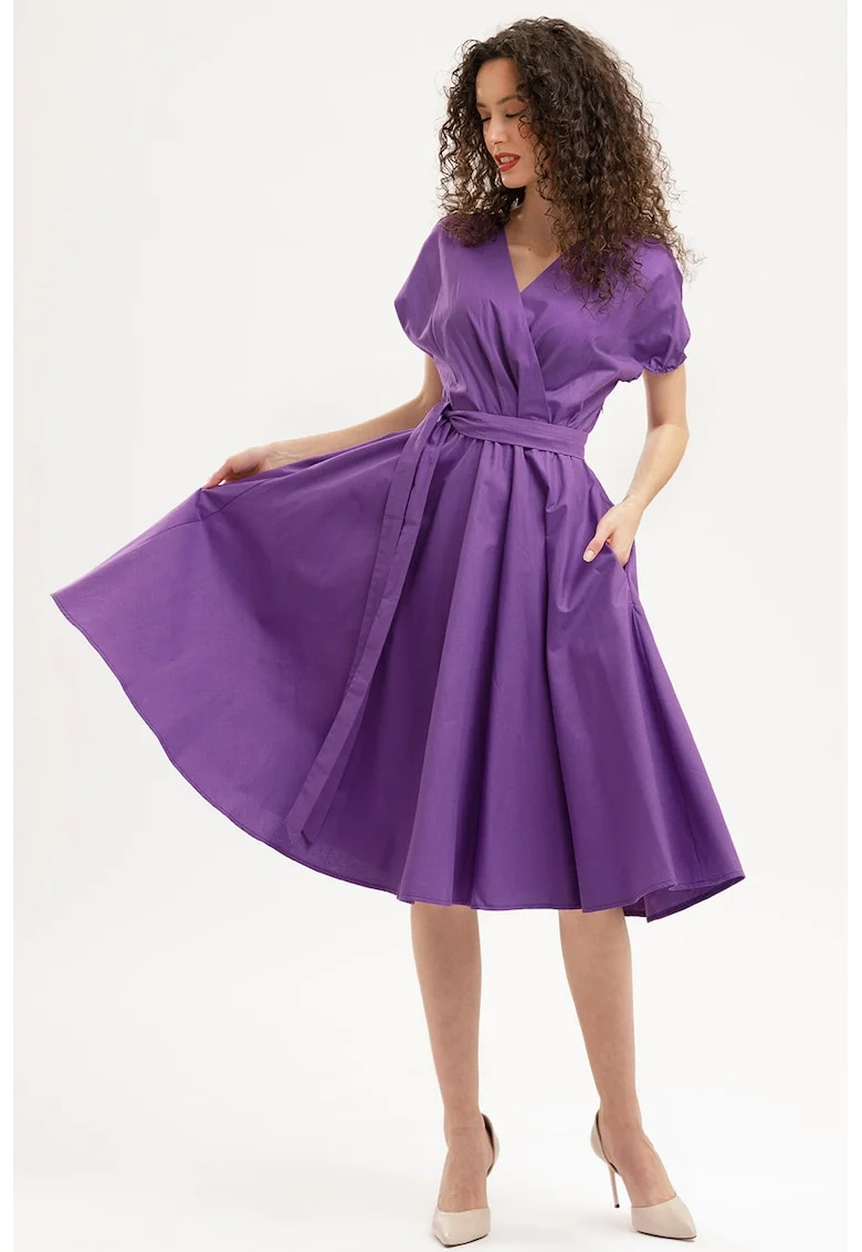 Rochie midi din bumbac cu croiala petrecuta, Violet