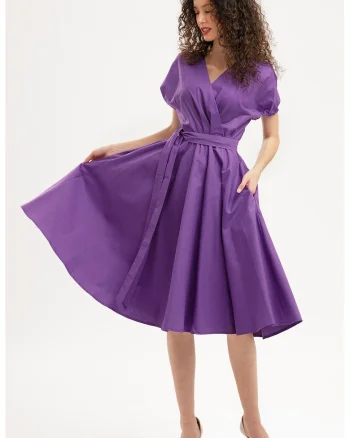 Rochie midi din bumbac cu croiala petrecuta, Violet