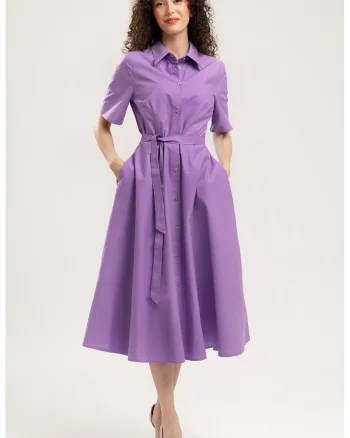 Rochie-camasa midi evazata cu buzunare laterale, Lila