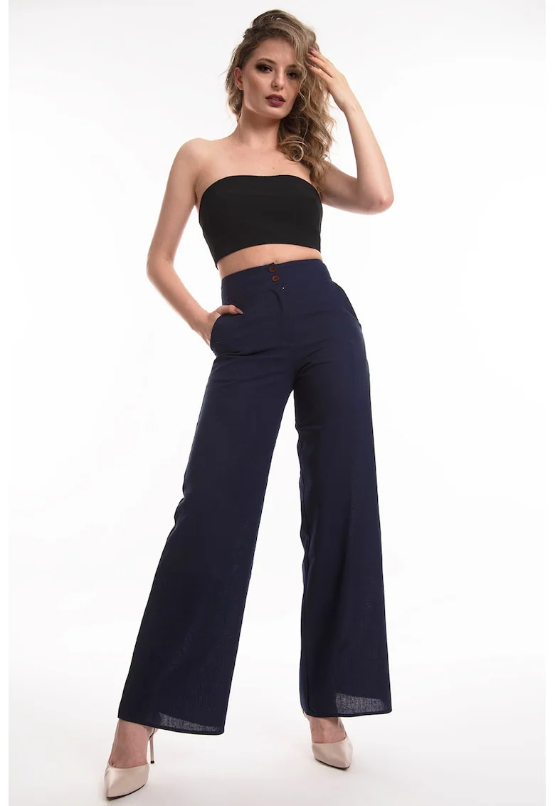 Pantaloni evazati din in, Bleumarin
