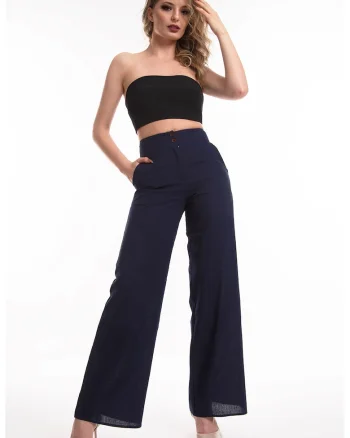Pantaloni evazati din in, Bleumarin