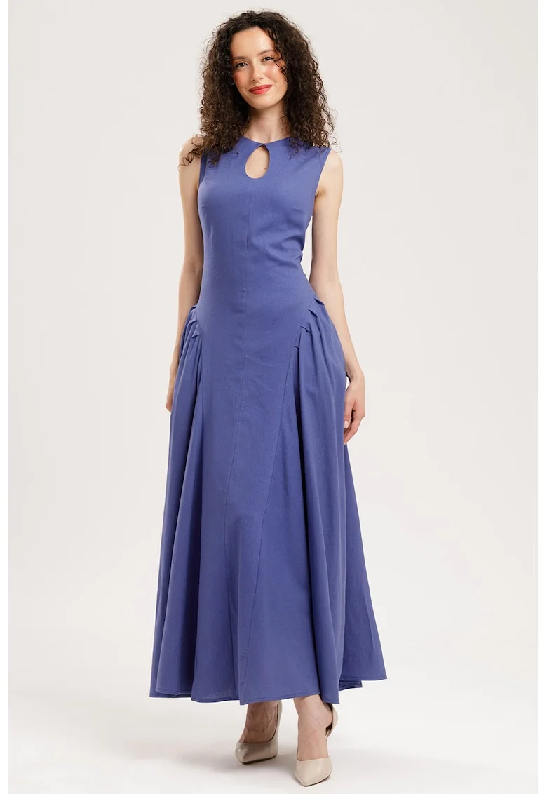 Rochie maxi din in, Albastru indigo