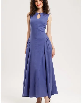 Rochie maxi din in, Albastru indigo