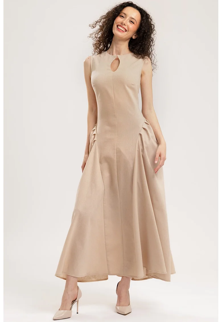 Rochie maxi din in, Bej deschis