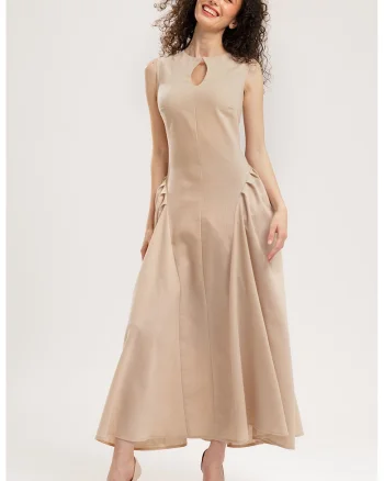 Rochie maxi din in, Bej deschis