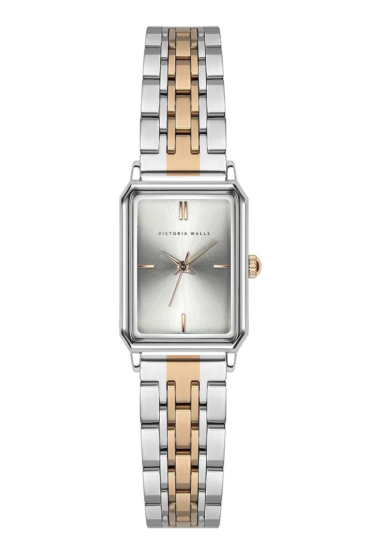 Ceas dreptunghiular cu aspect in doua nuante, Auriu rose/Argintiu