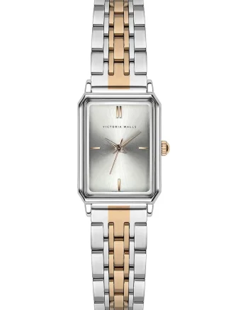 Ceas dreptunghiular cu aspect in doua nuante, Auriu rose/Argintiu