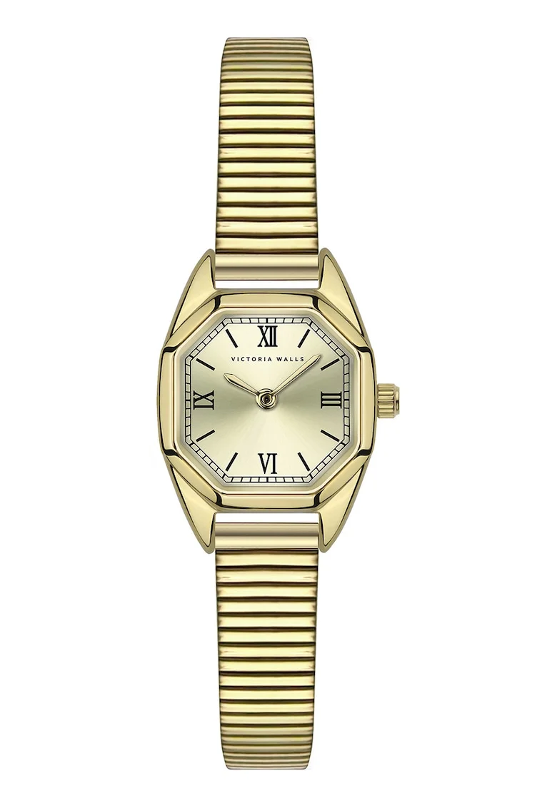 Ceas quartz octoganal cu logo pe cadran, Auriu