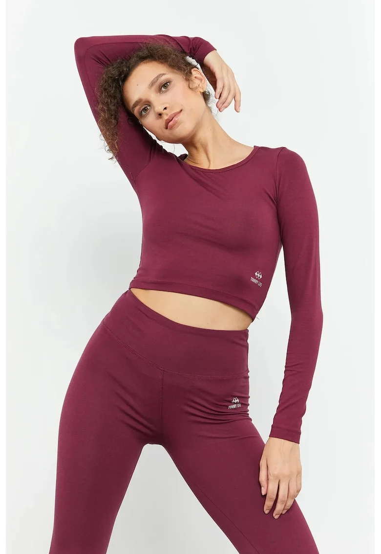 Top scurt,  maneca lunga, elastic, rosu, bumbac