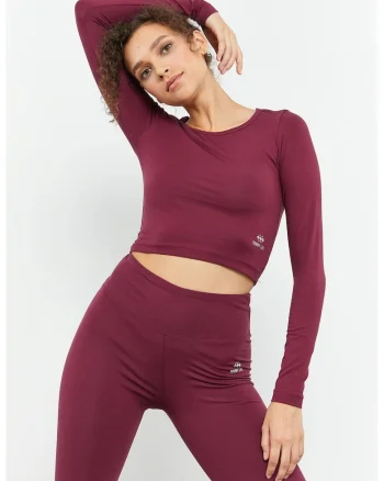 Top scurt,  maneca lunga, elastic, rosu, bumbac