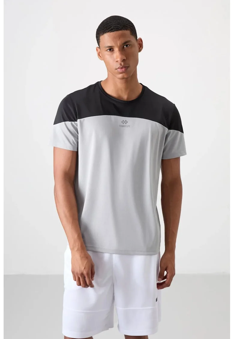 Tricou  barbati, guler rotund, gri, 100%dwqfwqpoliester, Negru/Gri