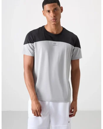 Tricou  barbati, guler rotund, gri, 100%dwqfwqpoliester, Negru/Gri