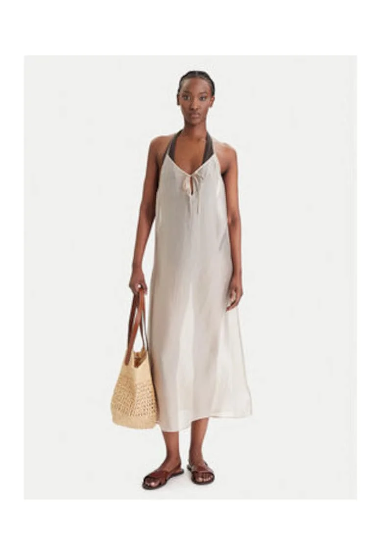 Rochie midi uni, Crem