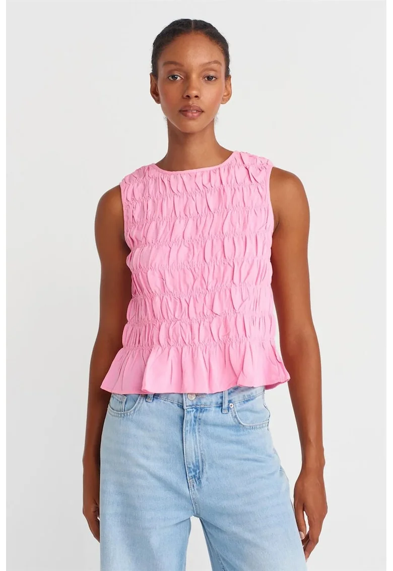 Bluza scurta dama  roz pudra, croiala regular, detalii elastice