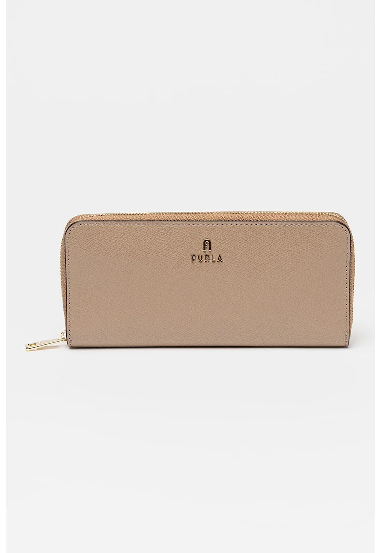 Portofel din piele cu fermoar Camelia, Maro camel, 9x20x2.5