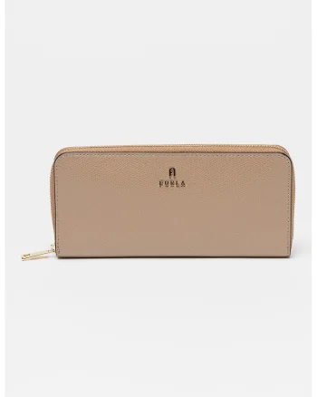 Portofel din piele cu fermoar Camelia, Maro camel, 9x20x2.5