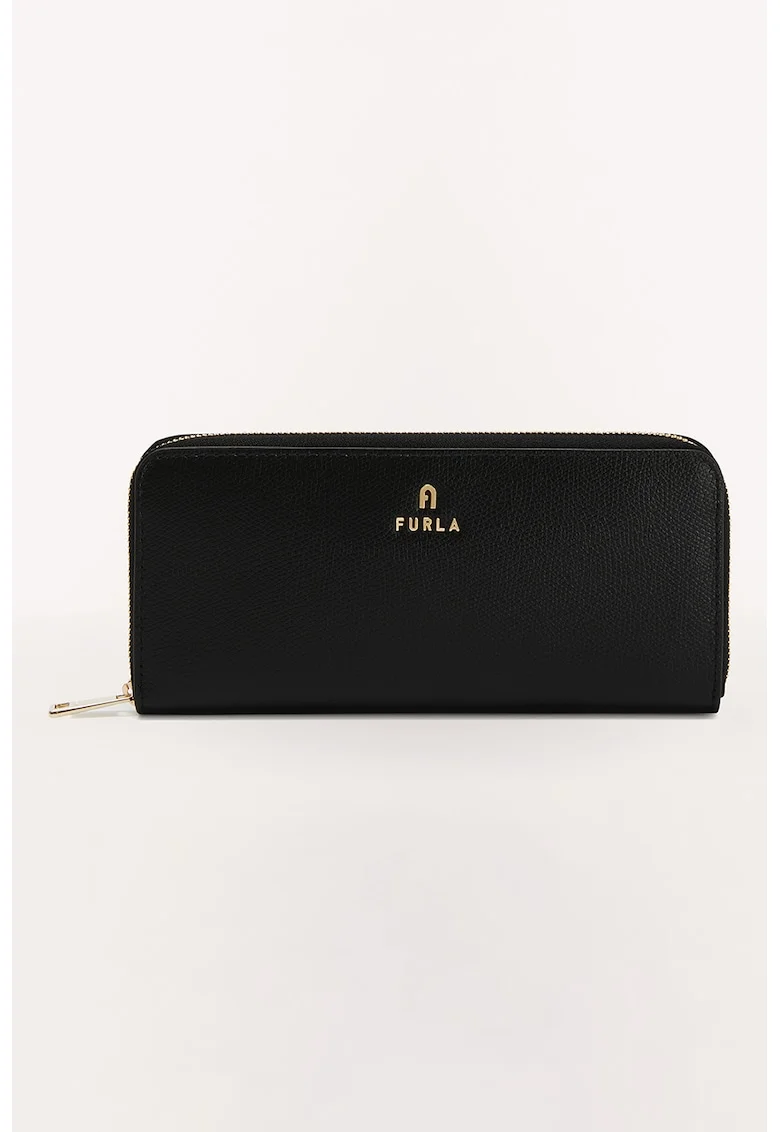 Portofel din piele cu fermoar Camelia, Negru, 9x19.5x2