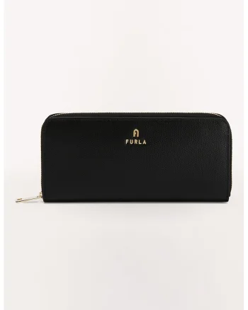 Portofel din piele cu fermoar Camelia, Negru, 9x19.5x2