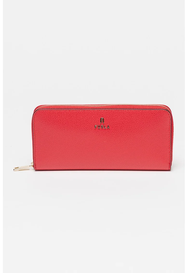 Portofel din piele cu fermoar Camelia, Rosu vermillion, 9x20x2.5