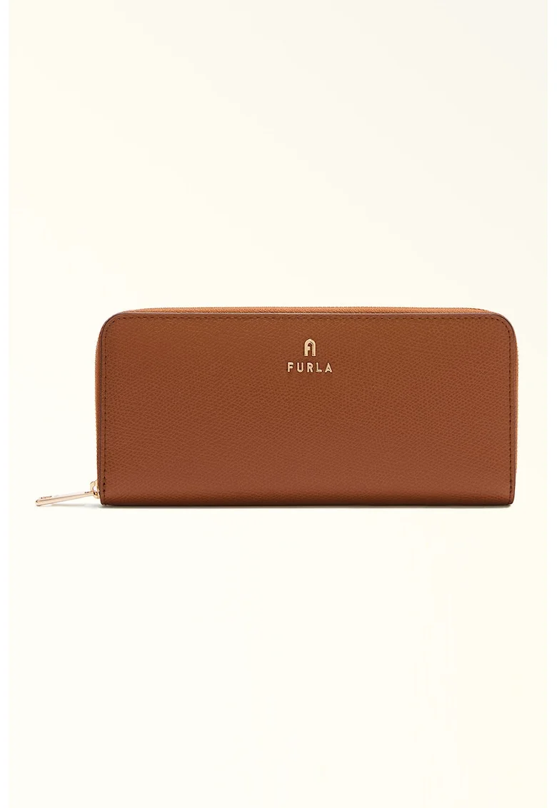 Portofel din piele cu fermoar Camelia, Maro scortisoara, 9x19.5x1.9