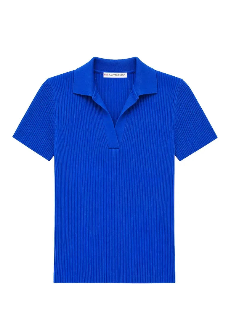 Bluza dama,  guler polo, casual, 100% poliamidafwqd, Albastru