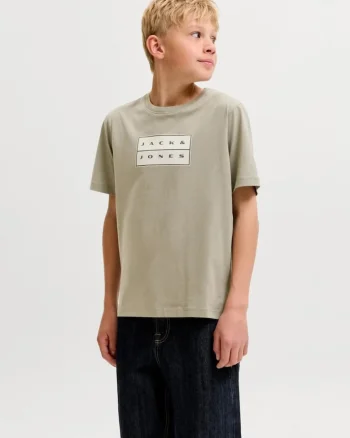 Tricou baieti, din bumbac, Regular fit la baza gatului, Verde masliniu