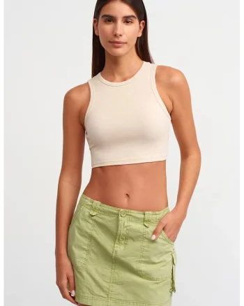 Top scurt,  slim fit, piatra naturala, bumbac cu elastan