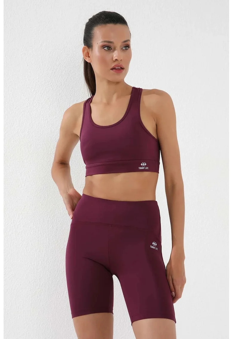 Colanti sport,  scurti, elastic, rosu visiniu, poliester/elastan