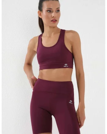 Colanti sport,  scurti, elastic, rosu visiniu, poliester/elastan
