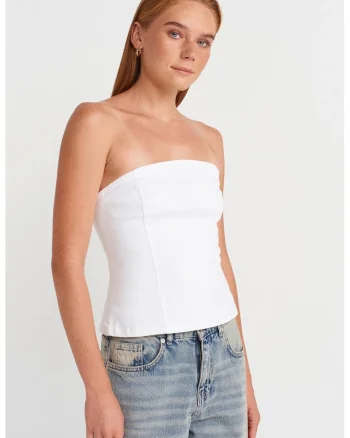 Bluza dama,  tip peplum, fara bretele, bumbac fewqu elastan, Alb