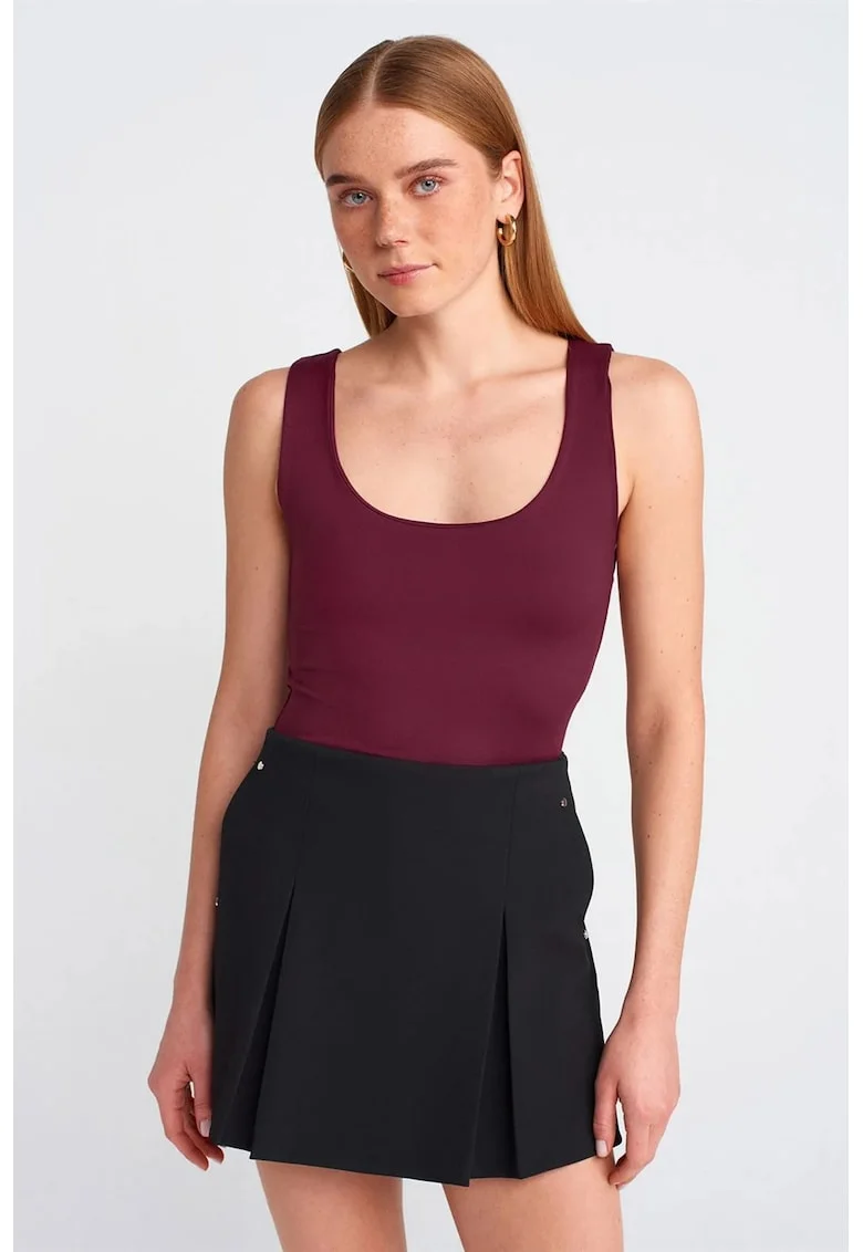 Bluze dama,  bluza fara maneci, decolteu patrat, rosu burgundy, jerseu