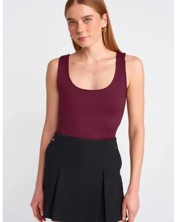Bluze dama,  bluza fara maneci, decolteu patrat, rosu burgundy, jerseu